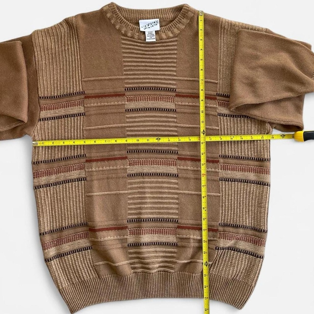 Irvine Park Tan Brown 3D Knit Slouchy Retro Crewneck Sweater L - Picture 4 of 6